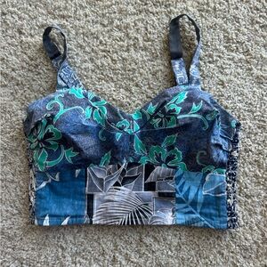 Burning Torch Upcycled Hawaiian print crop top